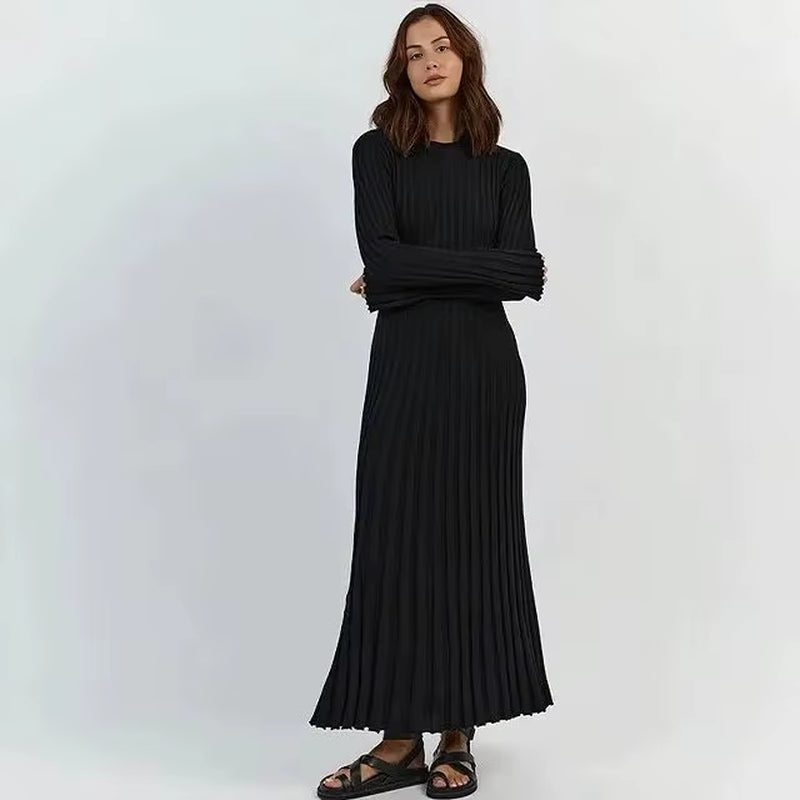 Women Knitted Long Sleeve Maxi Dress Crochet Slim Fit Hollow Out Midi Dress Warm Party Club Woolen Long Dress