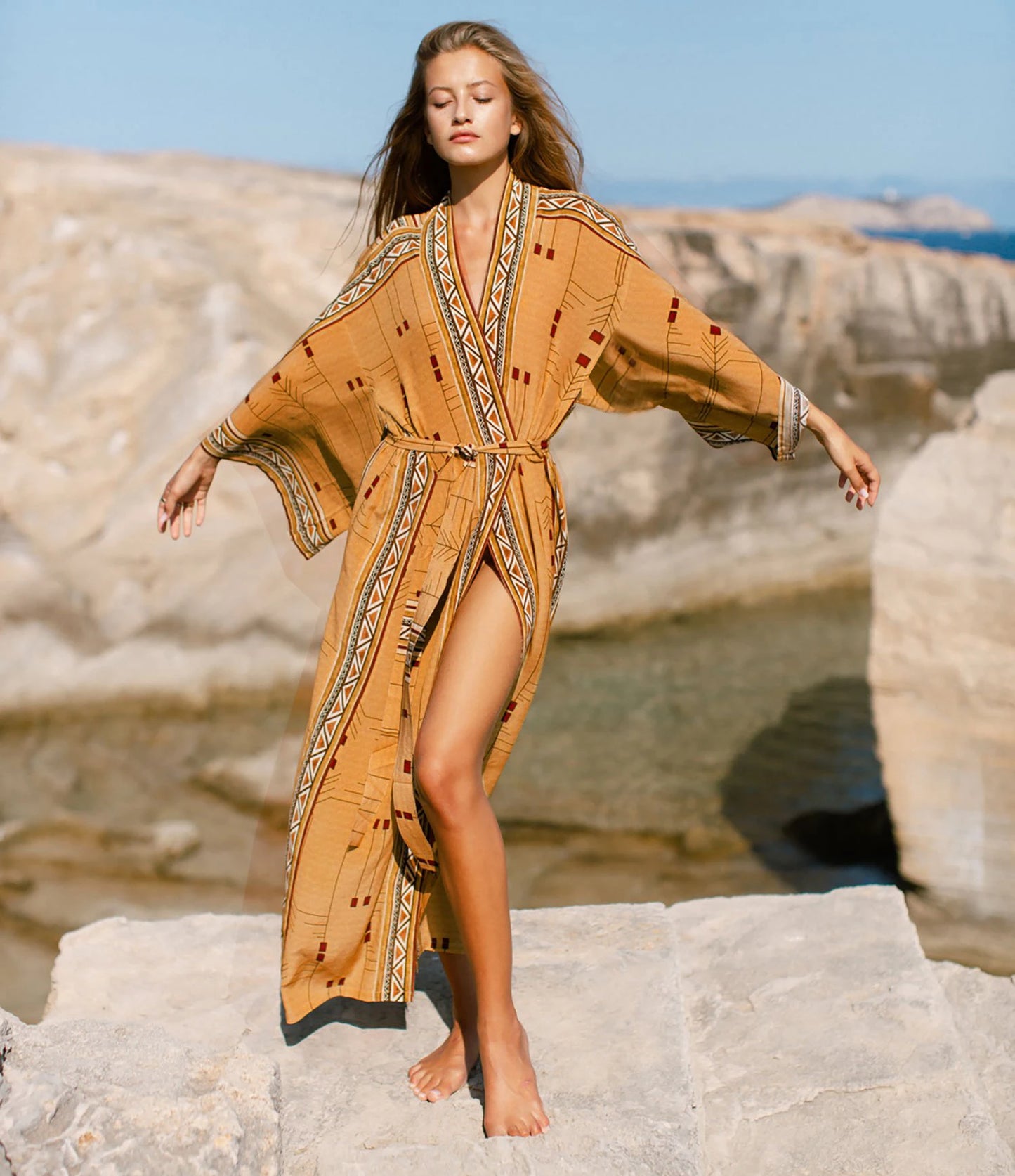 Bohemian Printed Kimono Dress