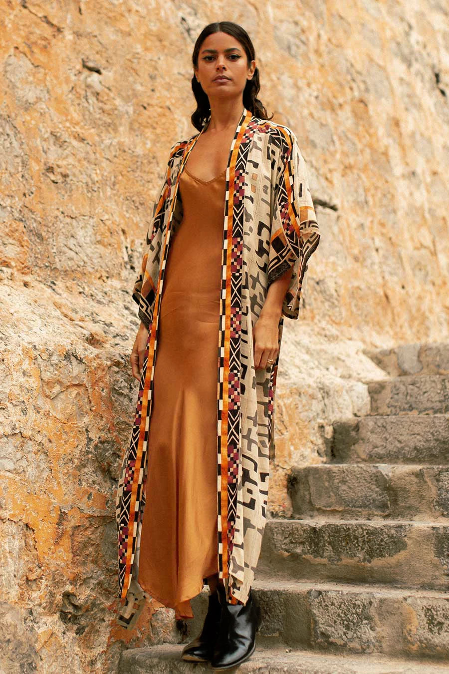 Bohemian Printed Kimono Dress