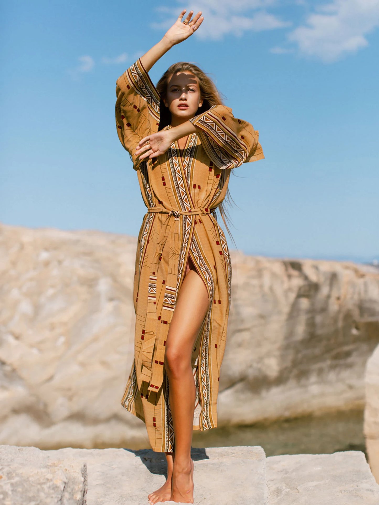 Bohemian Printed Kimono Dress