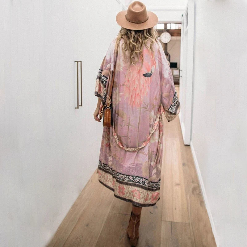 Bohemian Printed Kimono Dress