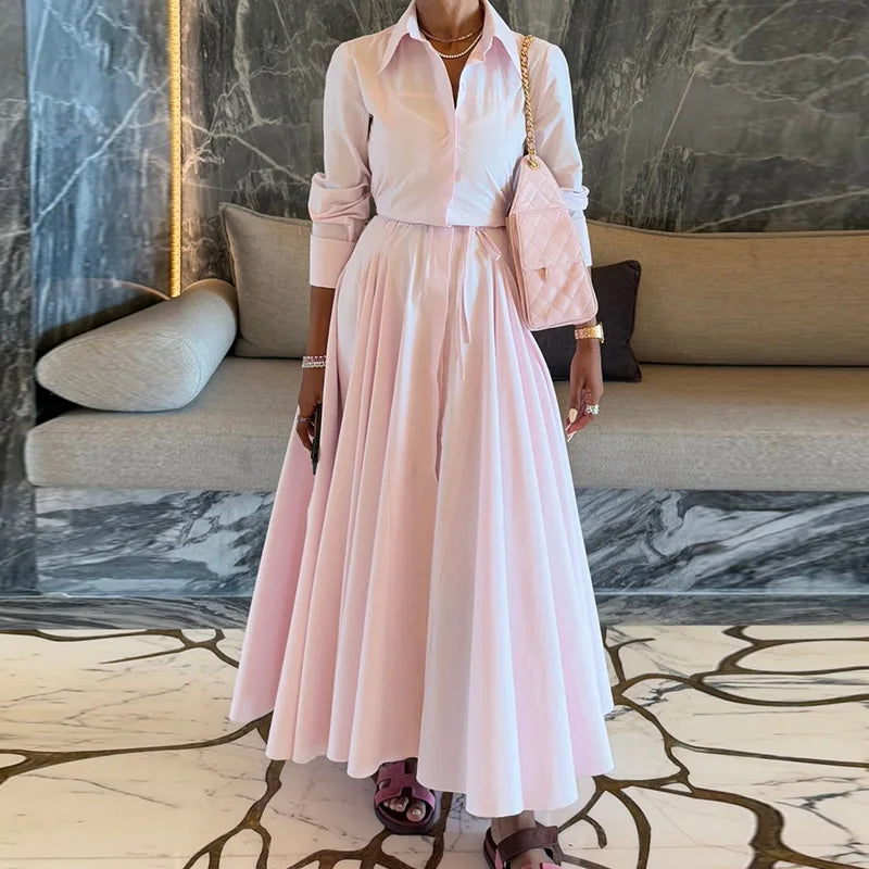 Solid Shirt Skirt Sets