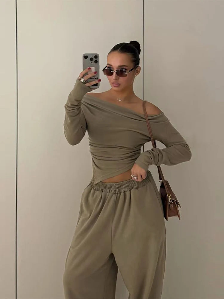 Tops Loose Elastic Wide Leg Pants Outfit