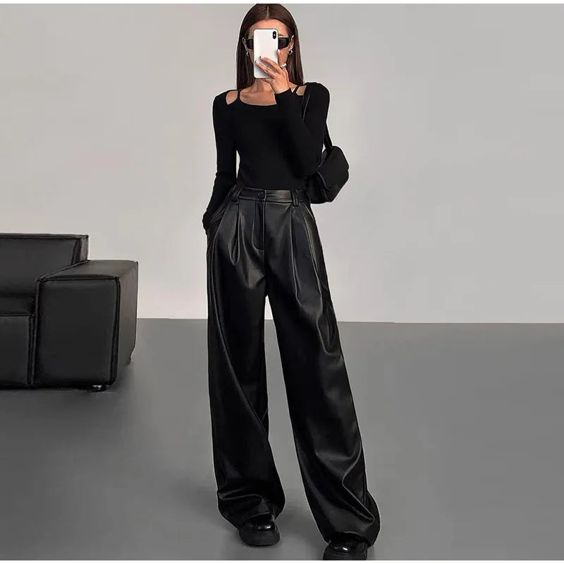 Pu Leather Loose wide leg Trousers
