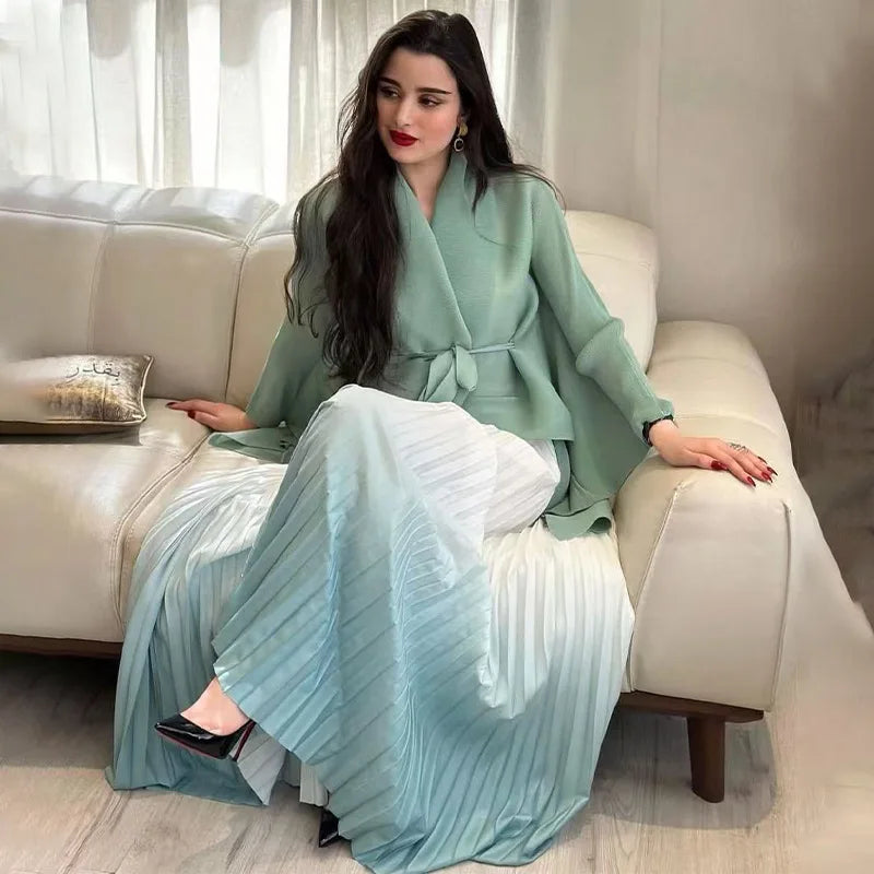 Turndown Collar Cloak Jacket Loose Skirt Set
