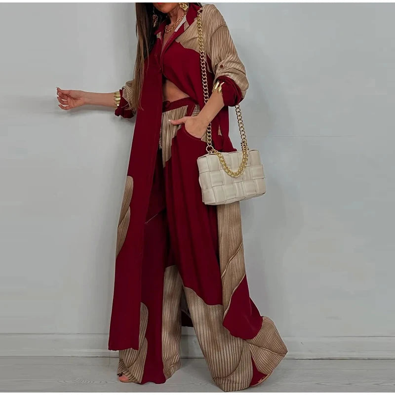 Loose Printed Long Sleeve Wide-leg Pants Outfit