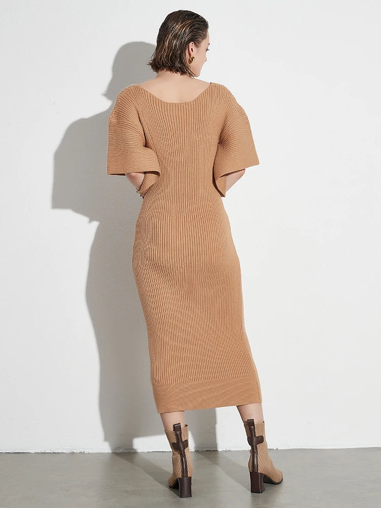 Knitting V Neck Dress