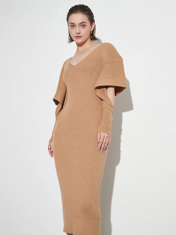 Knitting V Neck Dress
