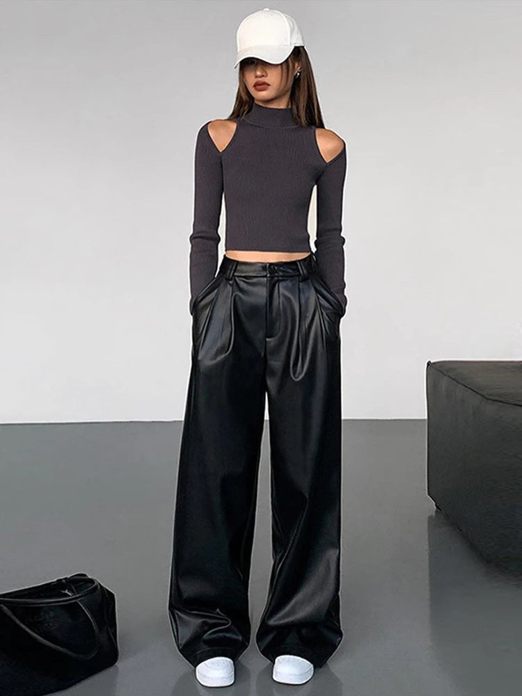 Pu Leather Loose wide leg Trousers