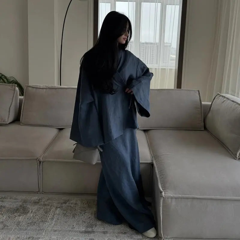 Loose Maxi Skirt Kimono Outfit