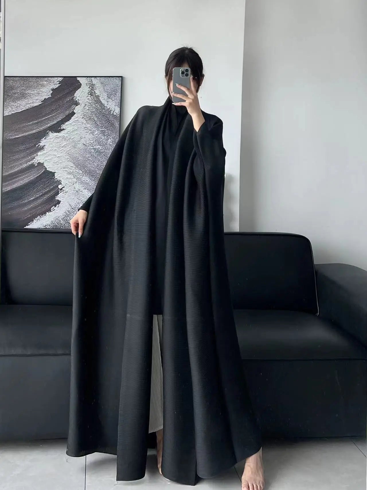 Pleated Loose Trench Coat Abaya