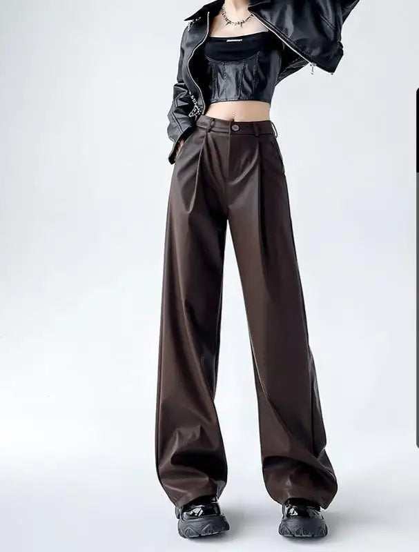 Pu Leather Loose wide leg Trousers