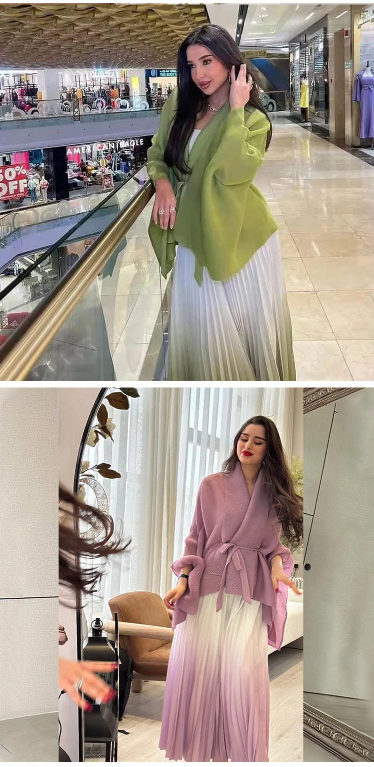 Turndown Collar Cloak Jacket Loose Skirt Set