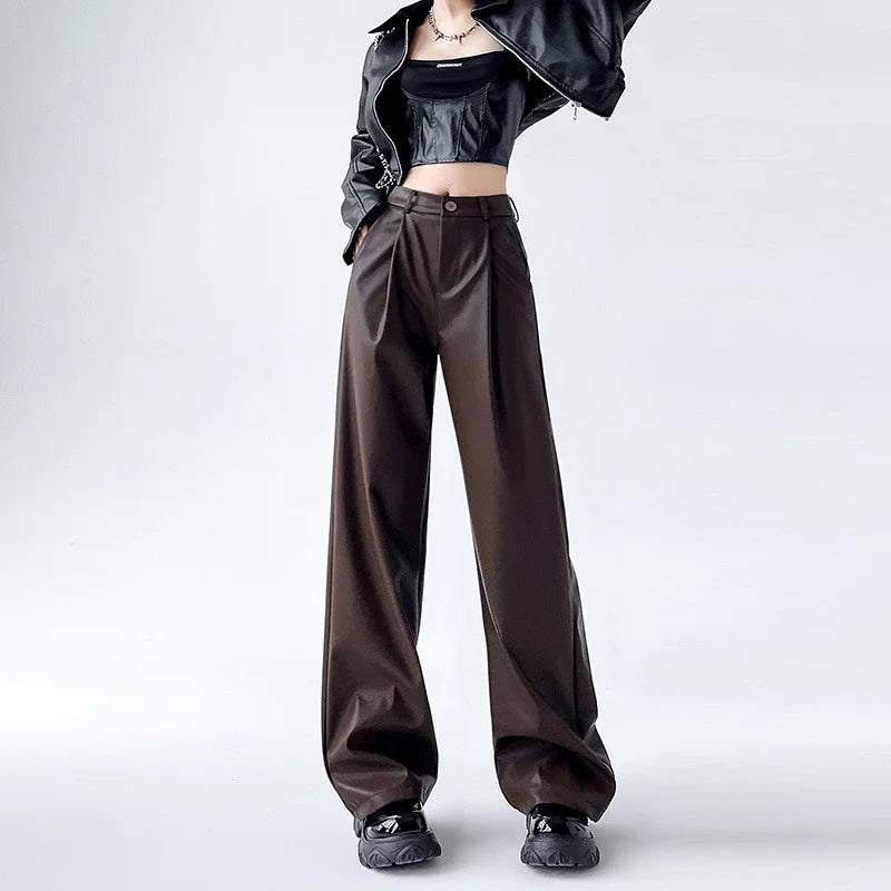 Pu Leather Loose wide leg Trousers