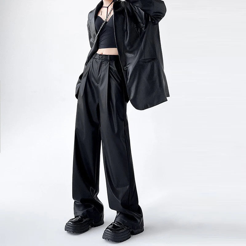 Pu Leather Loose wide leg Trousers
