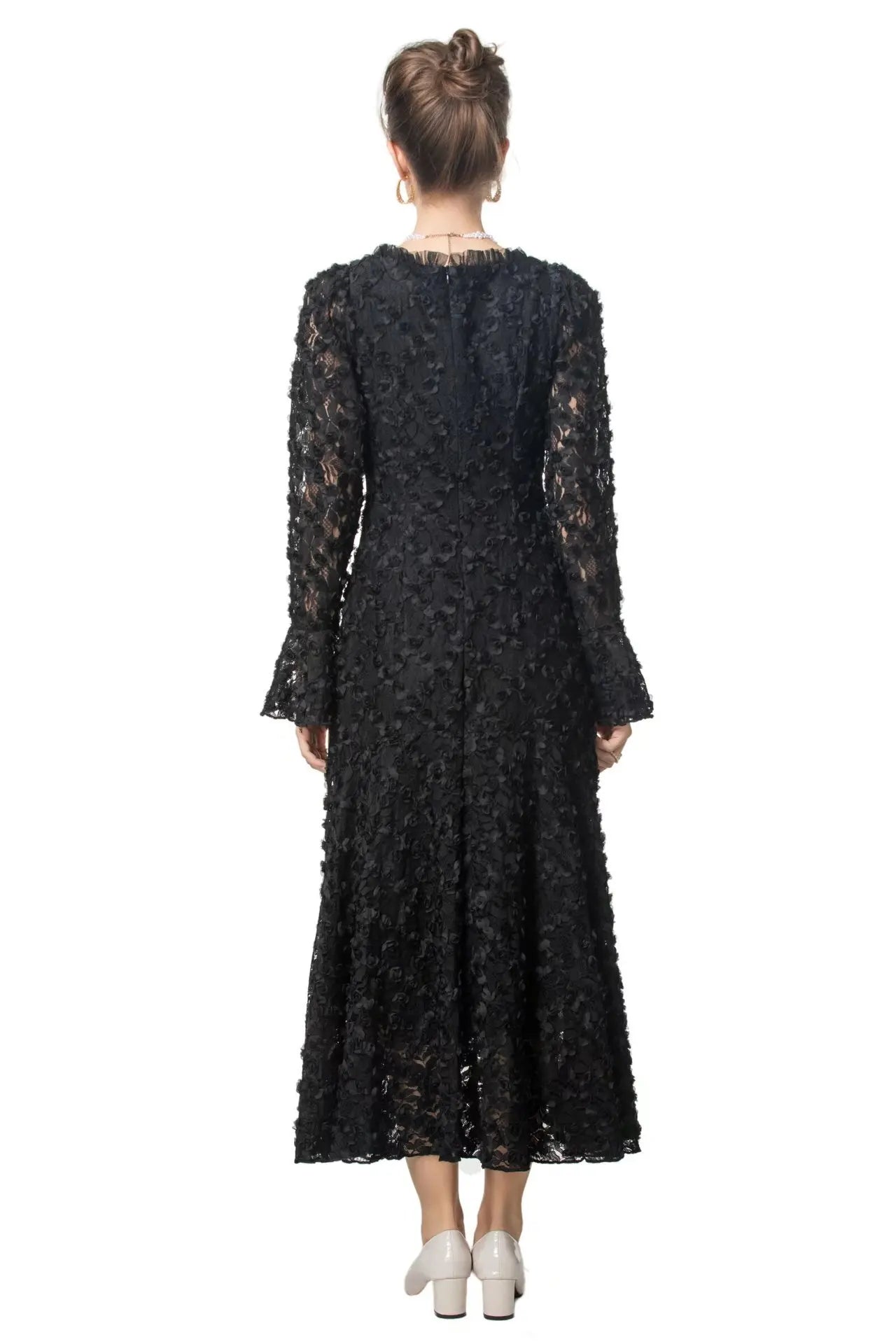Black Lace Midi Dress Long Sleeve
