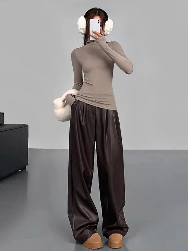 Pu Leather Loose wide leg Trousers