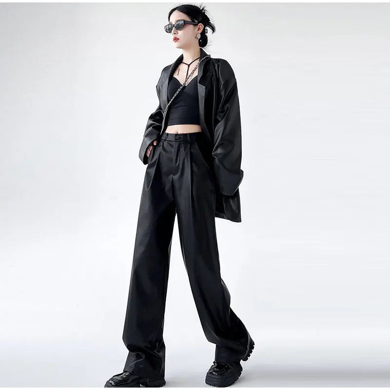 Pu Leather Loose wide leg Trousers