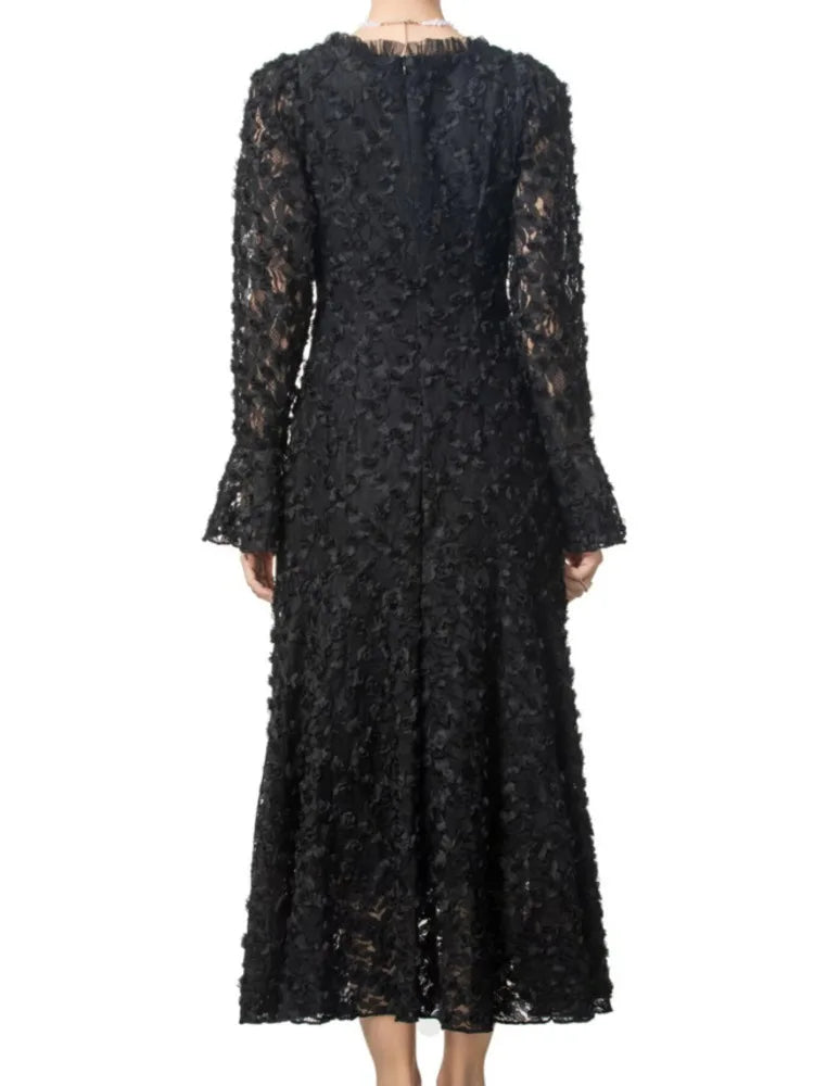 Black Lace Midi Dress Long Sleeve