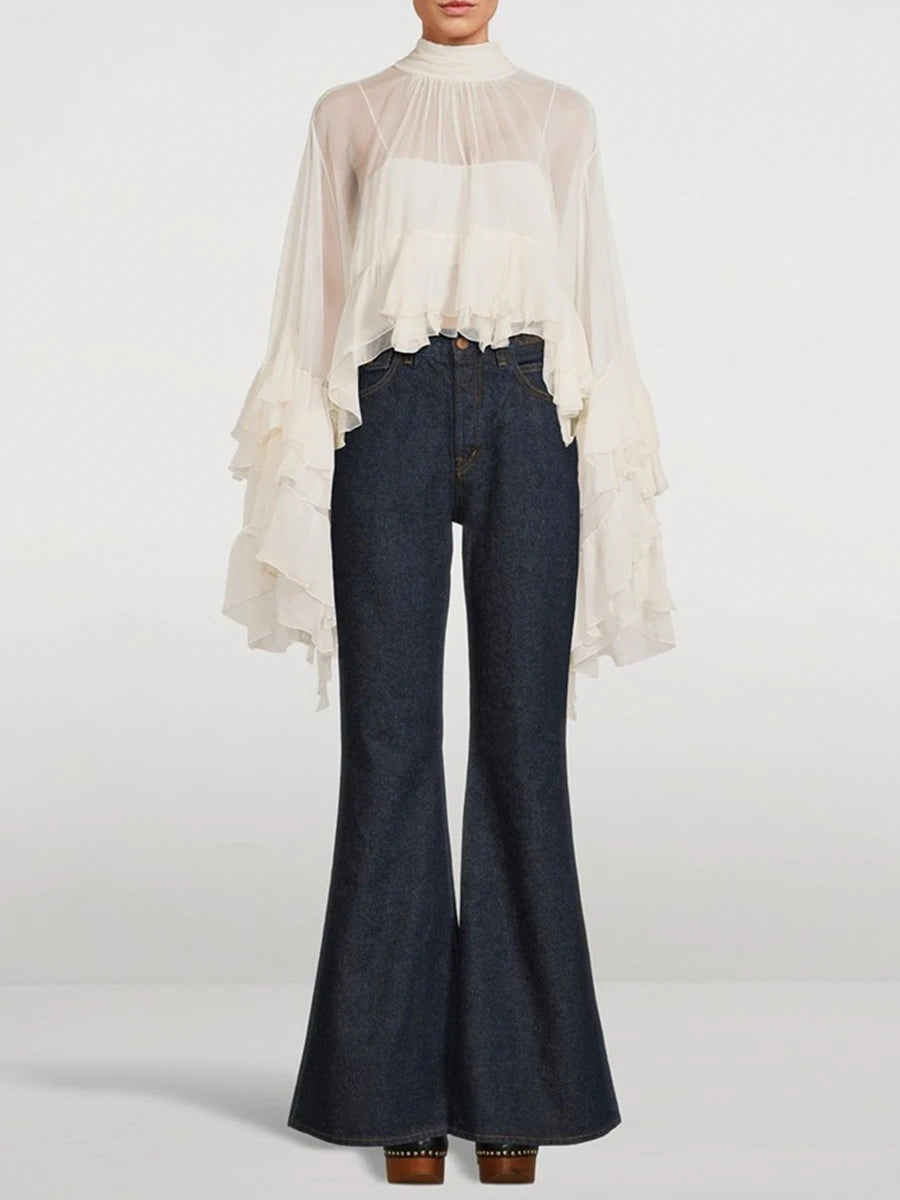 Ruffles Loose Blouses T Shirts
