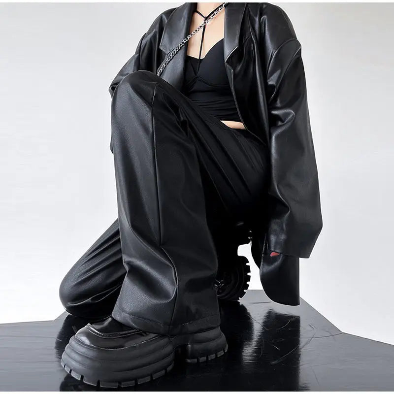 Pu Leather Loose wide leg Trousers