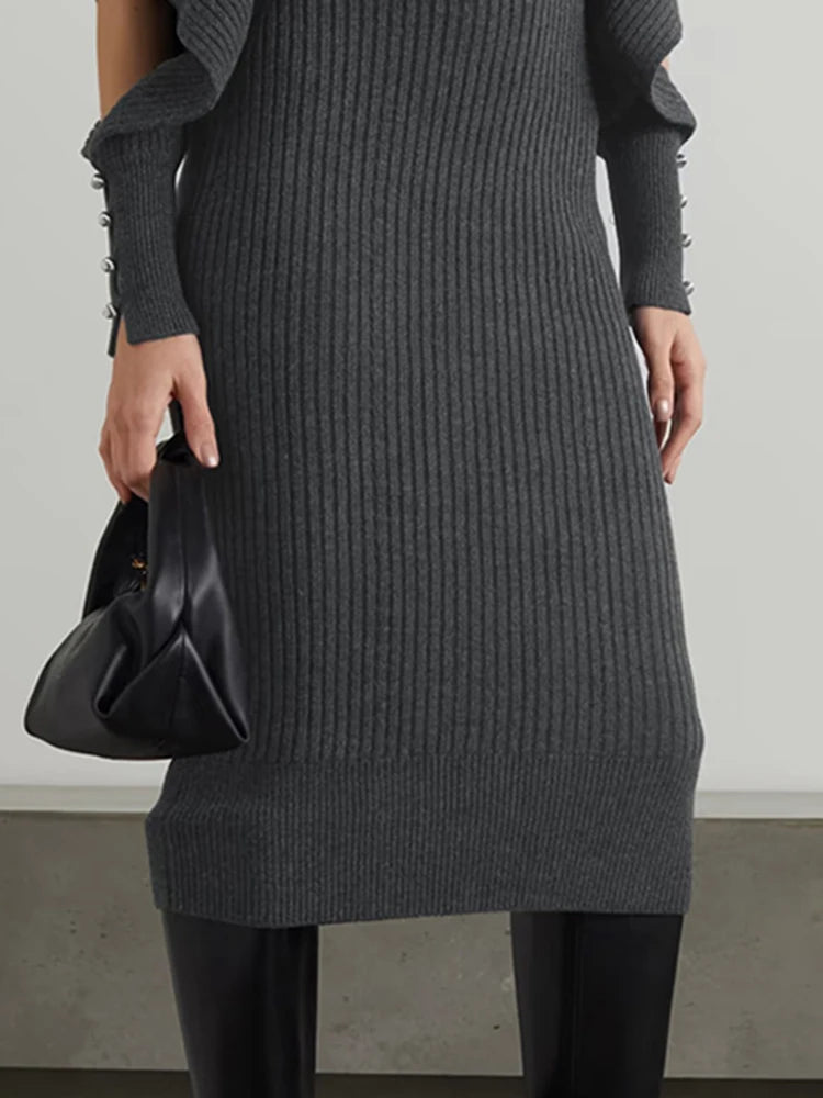Knitting V Neck Dress