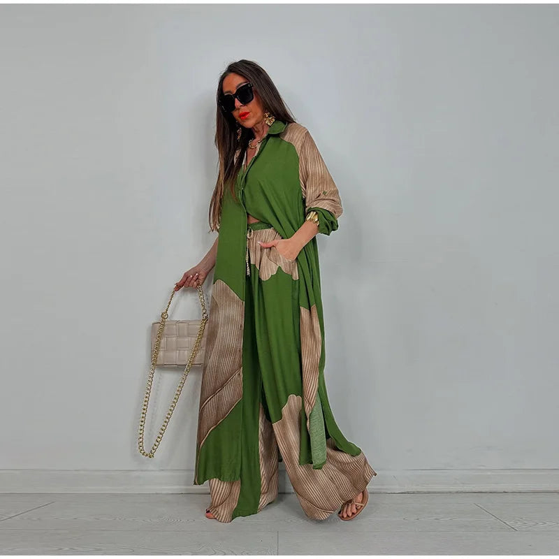 Loose Printed Long Sleeve Wide-leg Pants Outfit