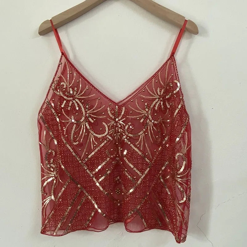 Sequins Short Loose Camisole Top