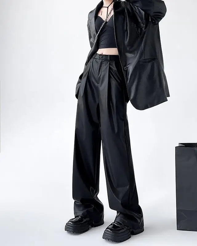 Pu Leather Loose wide leg Trousers