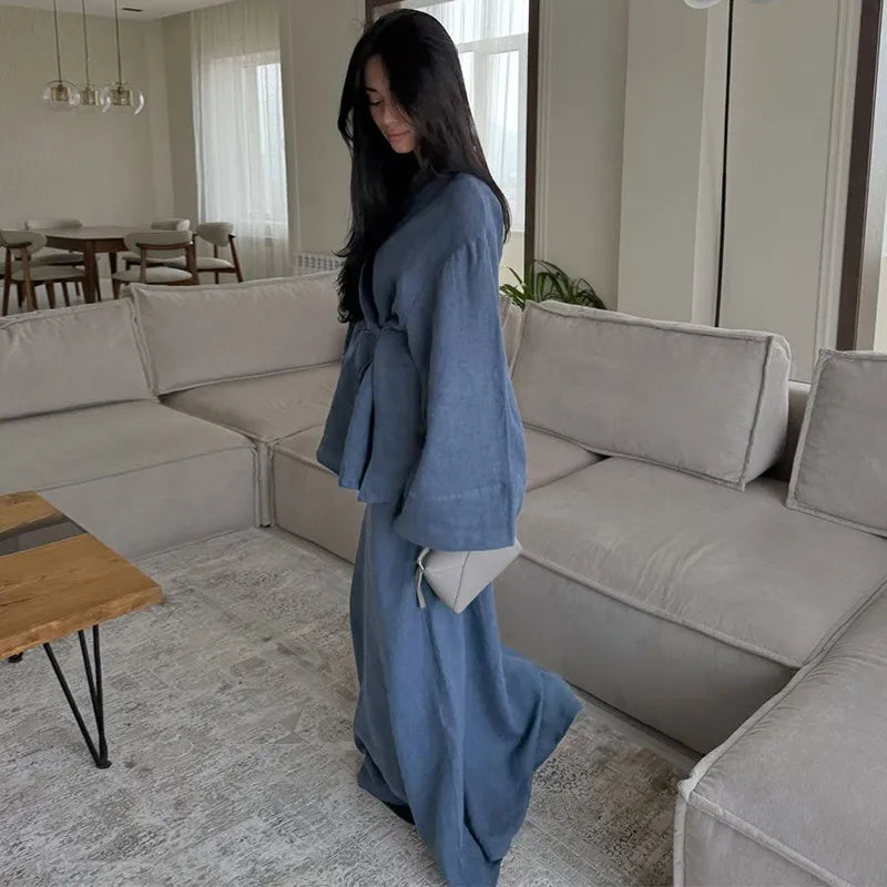 Loose Maxi Skirt Kimono Outfit