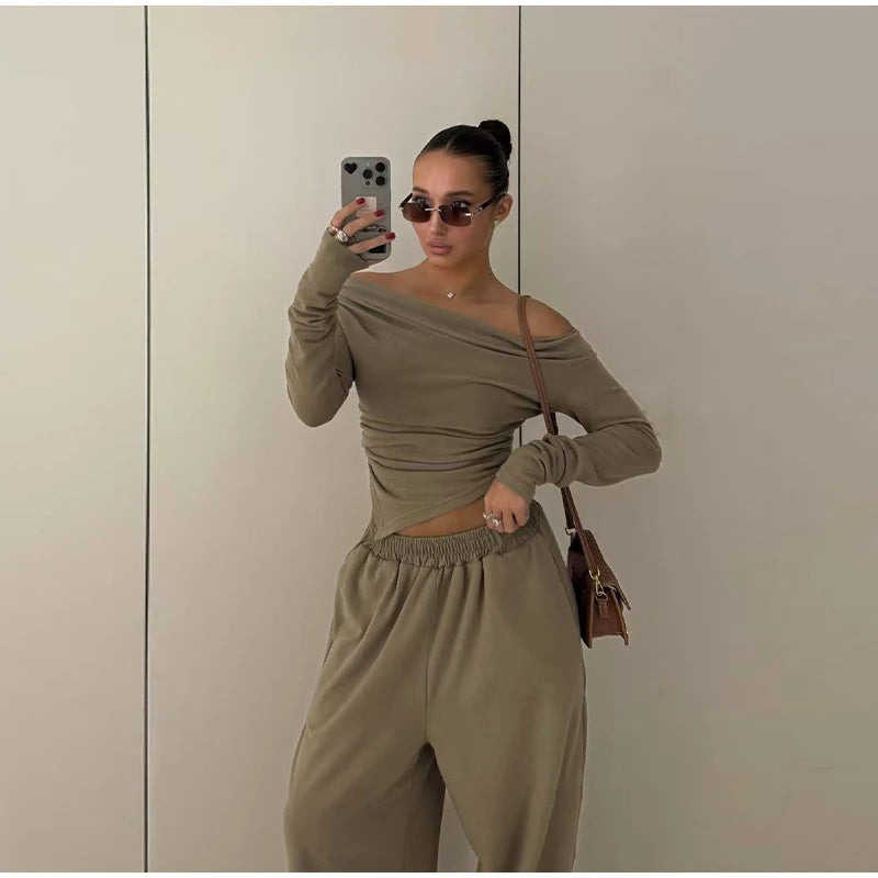 Tops Loose Elastic Wide Leg Pants Outfit