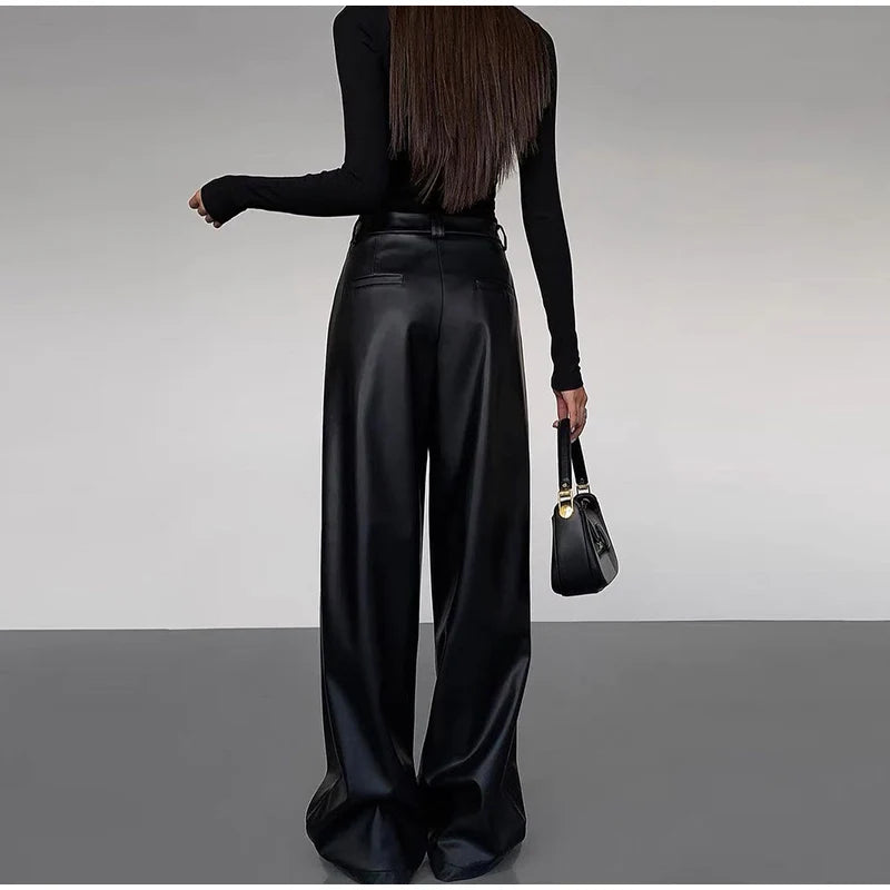 Pu Leather Loose wide leg Trousers