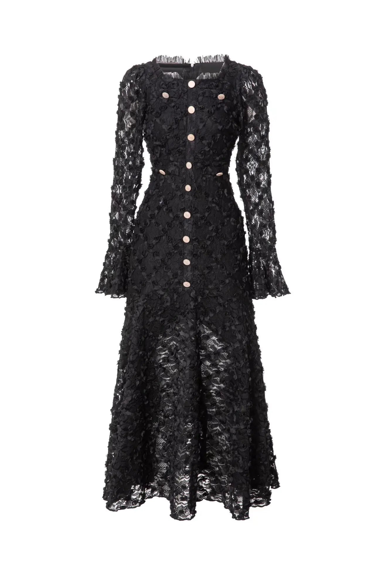 Black Lace Midi Dress Long Sleeve