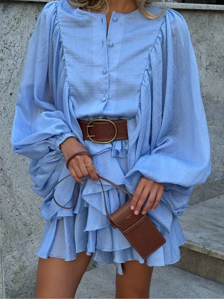 Ruffles Long Sleeve Mini Dress