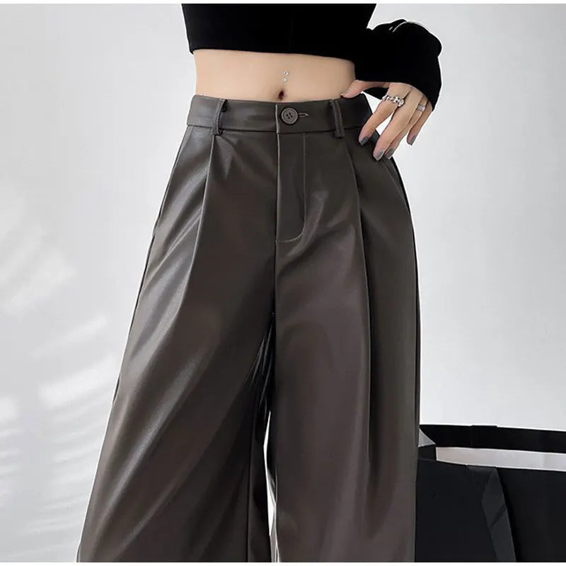 Pu Leather Loose wide leg Trousers