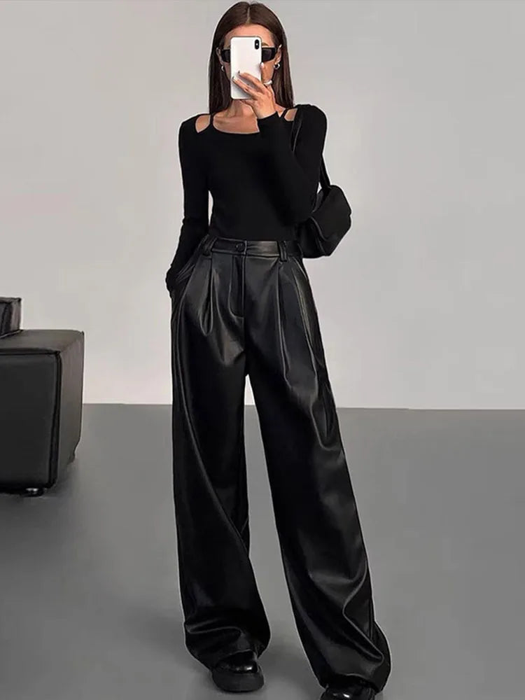 Pu Leather Loose wide leg Trousers