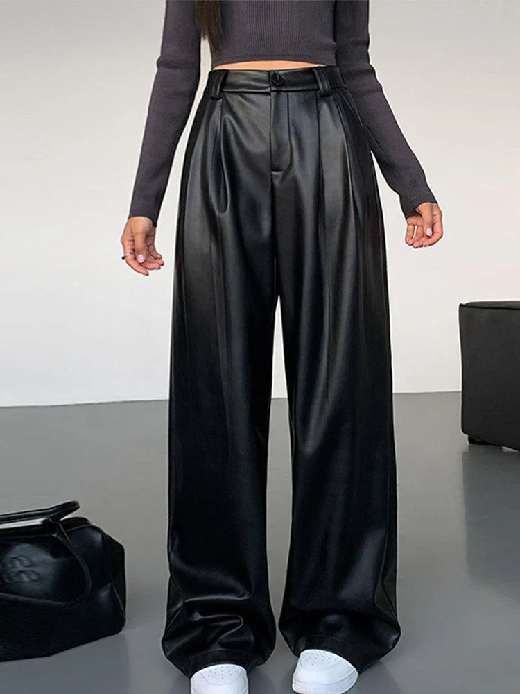 Pu Leather Loose wide leg Trousers