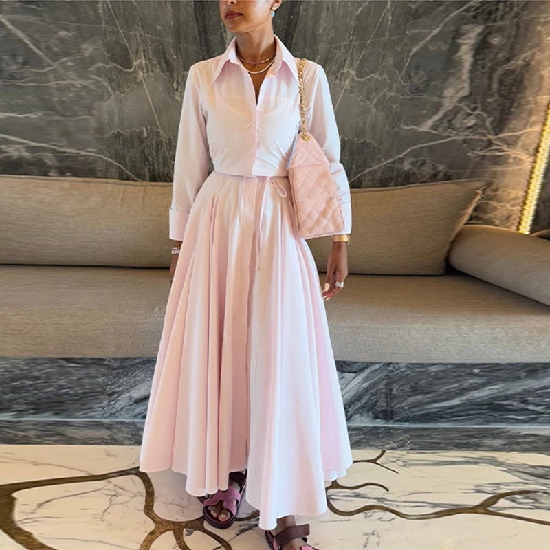Solid Shirt Skirt Sets