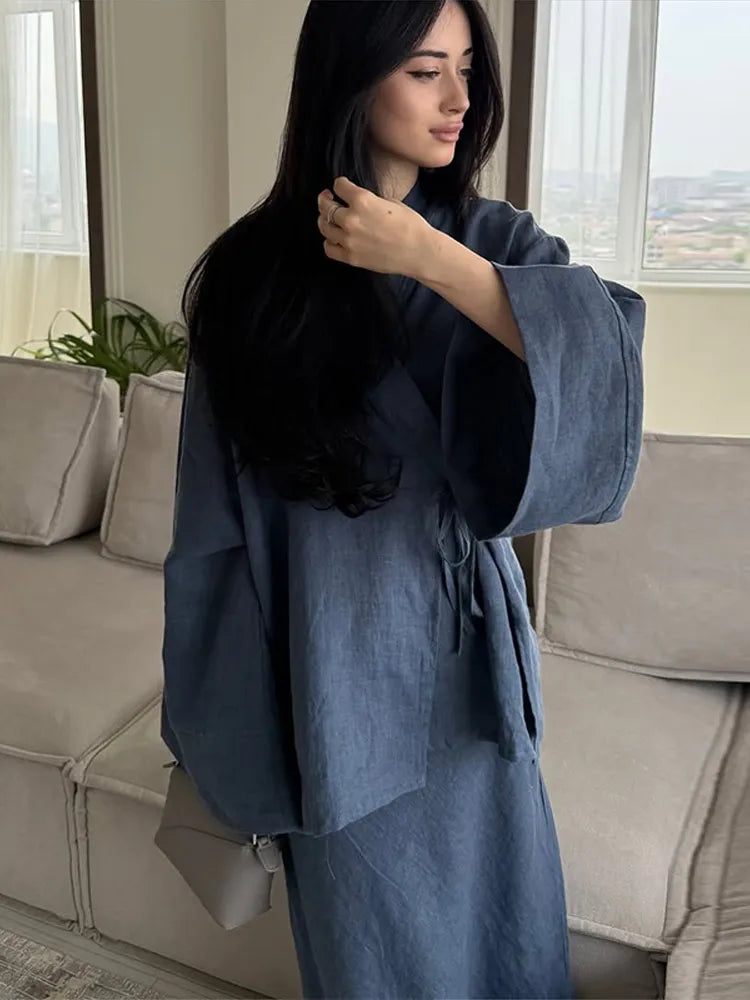 Loose Maxi Skirt Kimono Outfit