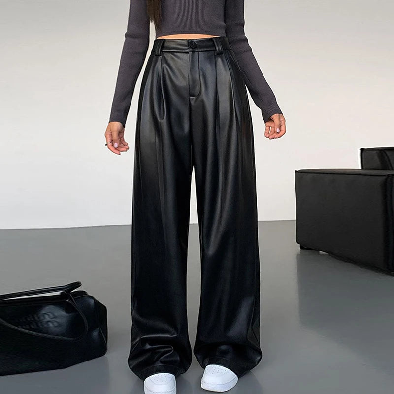 Pu Leather Loose wide leg Trousers
