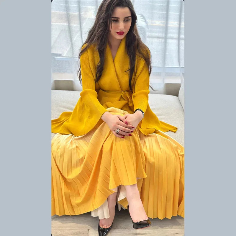 Turndown Collar Cloak Jacket Loose Skirt Set