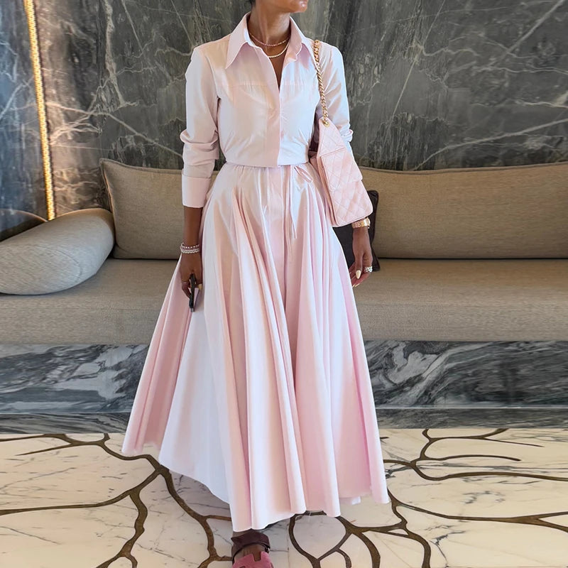 Solid Shirt Skirt Sets