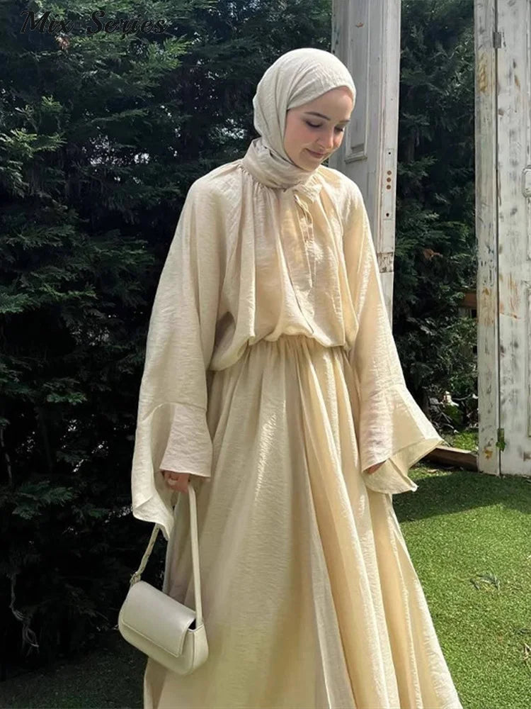 Loose Flare Sleeve Shirts High Waist Pleated Skirt
