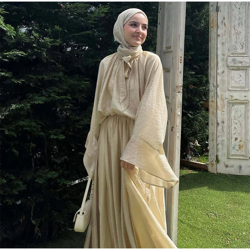 Loose Flare Sleeve Shirts High Waist Pleated Skirt