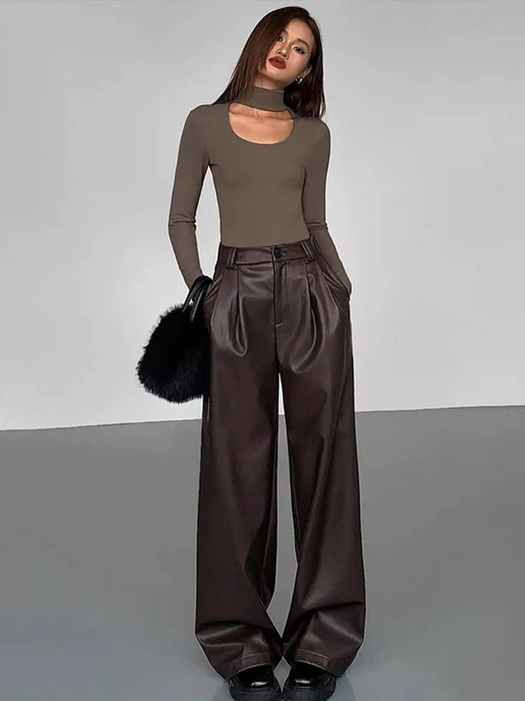 Pu Leather Loose wide leg Trousers