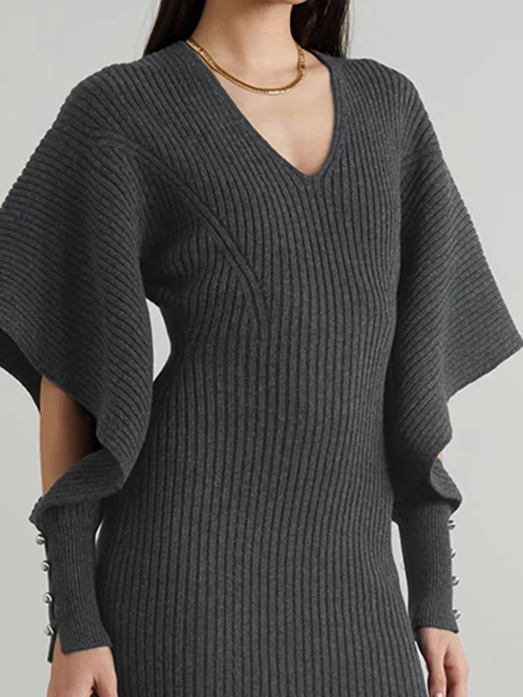 Knitting V Neck Dress