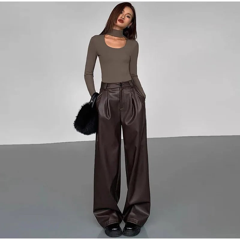 Pu Leather Loose wide leg Trousers