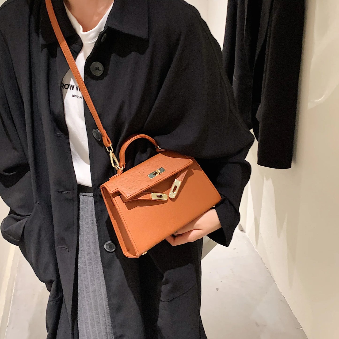 Lock-Flap Shoulder Handbag