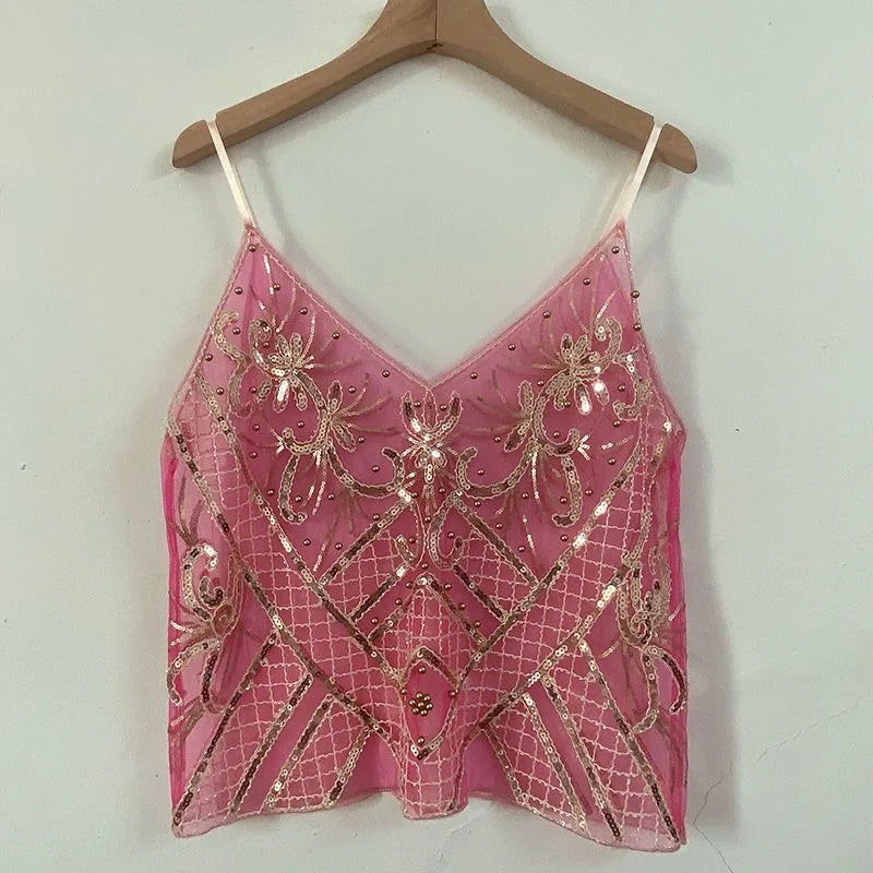 Sequins Short Loose Camisole Top