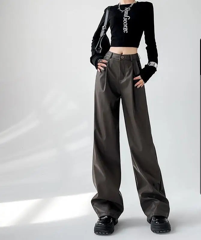 Pu Leather Loose wide leg Trousers